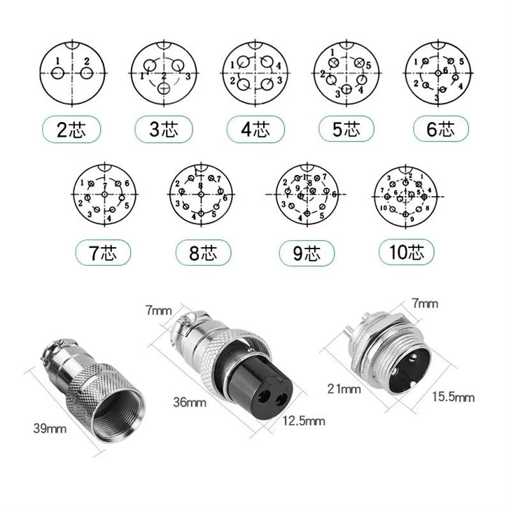 VISSQH Lot 16 Connecteurs Aviation GX12 5 Broches – Mâle/Femelle Métal 5A – Avec Capuchons Caoutchouc & Tournevis – Pour Audio, Auto, CNC